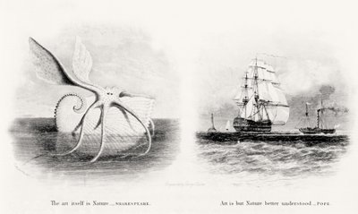 George Cooke (1781-1834) tarafından oyulmuş dev bir kalamar ve denizde iki gemi by Charles Curtis