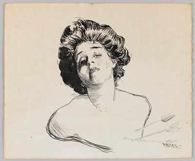 Bir Kızın Portresi (kremalı kağıt üzerine siyah mürekkep) by Charles Dana Gibson