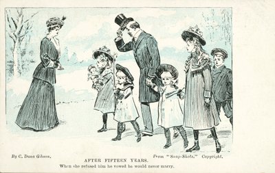 Evlenmeyi reddettiği ve asla evlenmeyeceğine yemin ettiği adamla karşılaşan kadın (renkli taş) by Charles Dana Gibson