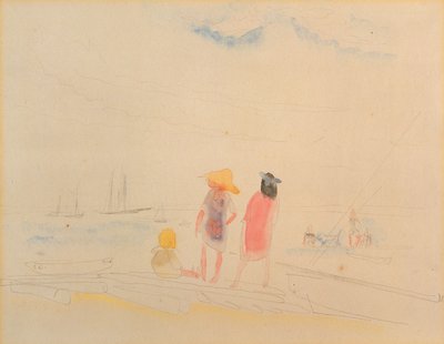 Sahilde İki Kadın ve Çocuk (kağıda wc & kalem) by Charles Demuth