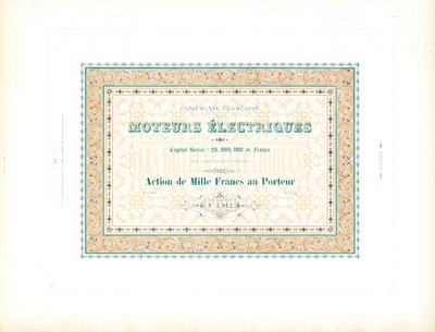 Hisse Senedi Sertifikası "Elektrik Motorları" (yazdır) by Charles Derriey
