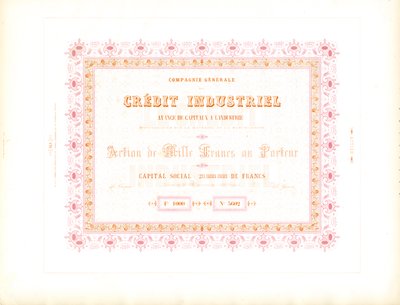 Hisse Senedi Sertifikası "Endüstriyel Kredi" (yazdır) by Charles Derriey