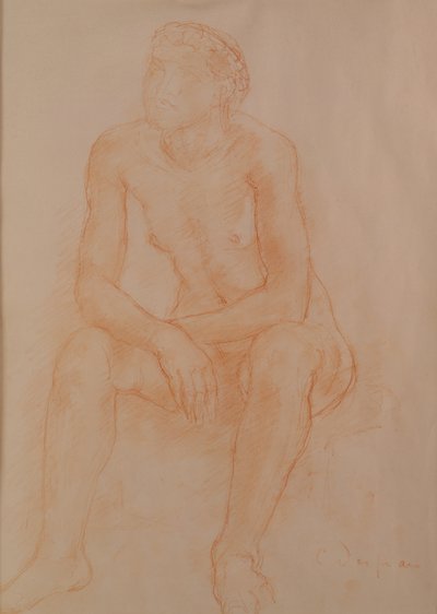 Oturmuş Çıplak (kağıt üzerine kırmızı tebeşir) by Charles Despiau