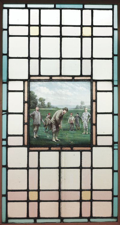Golfçülerle Geç Viktorya Dönemi Kurşunlu Cam Pencere, c. 1890 by Charles Edmund Brock