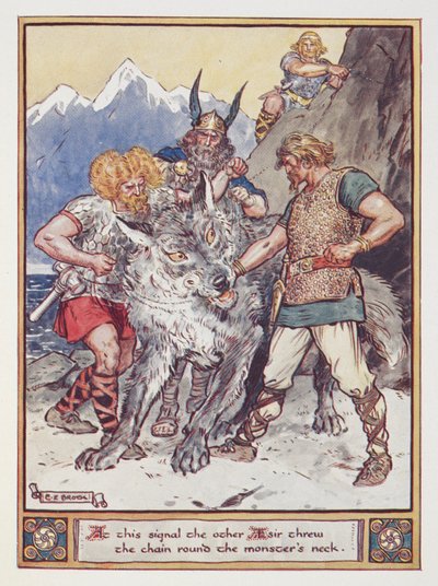 "Bu işaret üzerine diğer Esir zinciri canavarın boynuna attı. Tyr, Kurt Fenrir