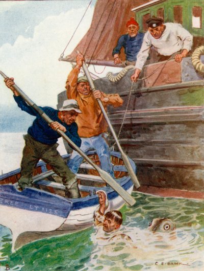 Teknedeki İki Adam Çılgınca Çılgınca Dövüşmeye ve İğrenç Bir Nesneyi Kazmaya başladı by Charles Edmund Brock