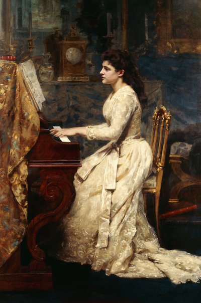 Piyano Çalan Genç Bir Kız, 1891 by Charles Edouard de Beaumont