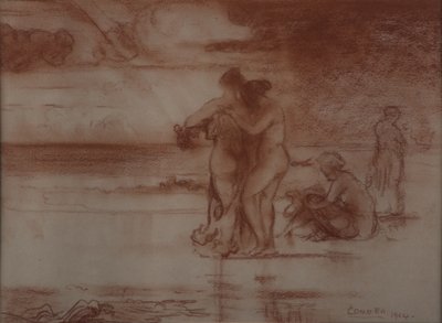 Çıplak banyo, 1904 (kağıt üzerinde kırmızı tebeşir) by Charles Edward Conder