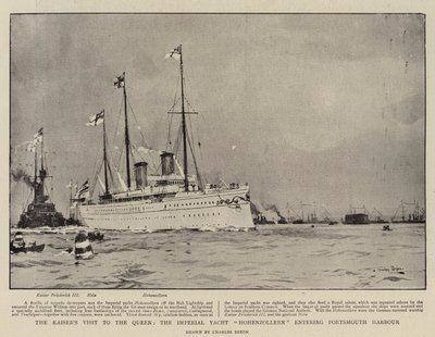 Kaiser'in Kraliçeyi Ziyareti, İmparatorluk Yat Hohenzollern Portsmouth Limanı'na giriyor by Charles Edward Dixon