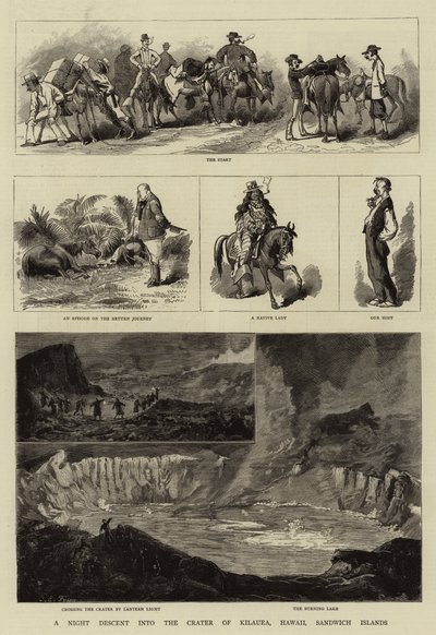 Kilauea, Hawaii, Sandwich Adaları Kraterine Bir Gece İnişi by Charles Edwin Fripp