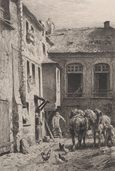 1865 yılında bir Paris Avlusu. by Charles Emile Jacque