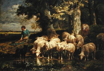 Sürüsüyle Bir Çoban by Charles Emile Jacque