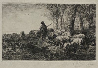 Bir domuz sürüsü, 1880. by Charles Emile Jacque