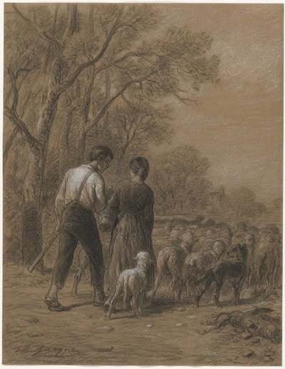 Koyunları Getirmek by Charles Emile Jacque