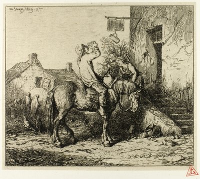 Köylü İçki İçen Bir Hana Giriş by Charles Emile Jacque