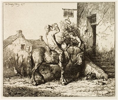 Köylü İçki İçen Bir Hana Giriş by Charles Emile Jacque