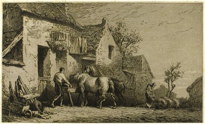 Stable Boy ile bir Hana Giriş by Charles Emile Jacque