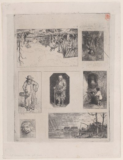 Çiftlik Manzarası a, Oturan Köylü b, Dilenci c, Dilenci d, Küçük Dilenci e, Hea..., 1844. by Charles Emile Jacque
