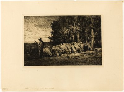 Bir Ormanın Kenarında Koyun Sürüsü by Charles Emile Jacque