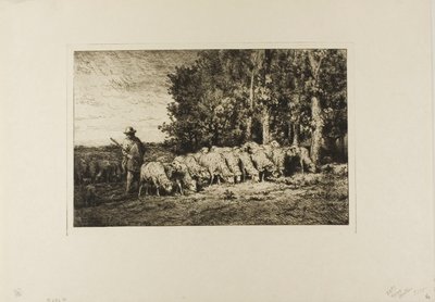 Bir Ormanın Kenarında Koyun Sürüsü by Charles Emile Jacque