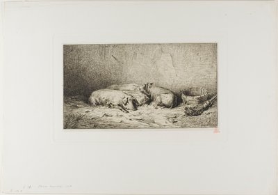 Dört Uyuyan Domuz by Charles Emile Jacque
