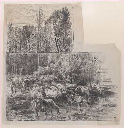 Çoban ve Sığır, Ford, ca. 1850. by Charles Emile Jacque