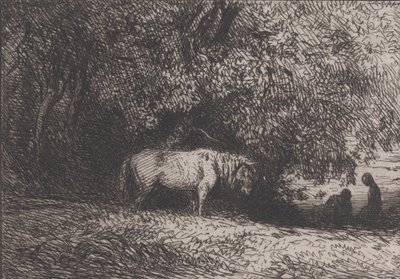 Bir Ağaç Dalı Altında At, 1846. by Charles Emile Jacque