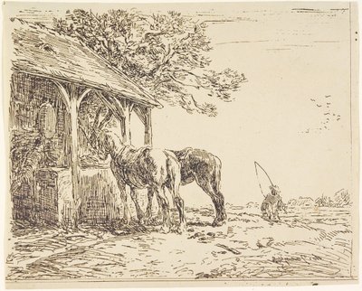 Bir Ahırda Atlar, 19. yüzyıl (klişe verre veya heliograf) by Charles Emile Jacque