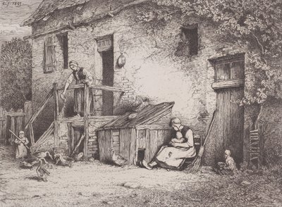 Evin Önünde, 1845. by Charles Emile Jacque