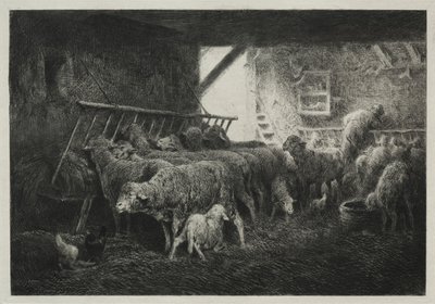 Koyun Muhafazasının İçi. by Charles Emile Jacque