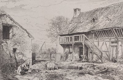 Bir Köylü Avlusu Manzarası, 1845. by Charles Emile Jacque