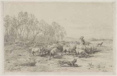 Koyun Sürüsü ile Manzara by Charles Emile Jacque