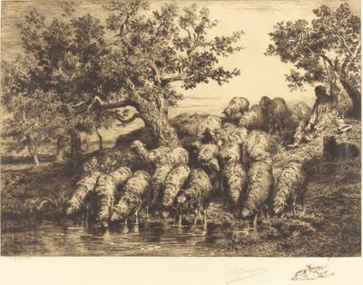Sulama Yerinde Koyun by Charles Emile Jacque