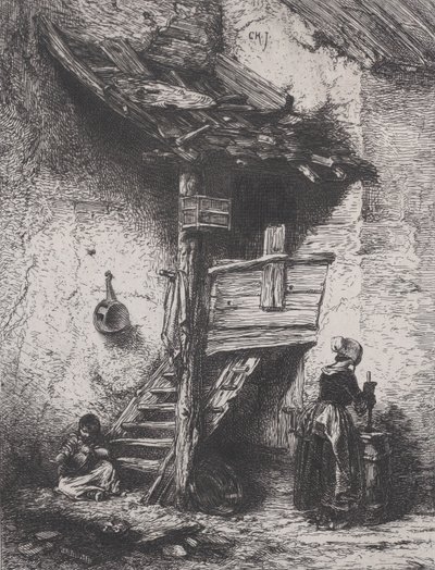 Merdivenler ve Çalkanan Kadın, 1845. by Charles Emile Jacque