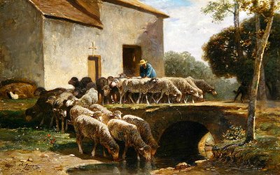 Sürünün Ayrılması (panelde yağ) by Charles Emile Jacque