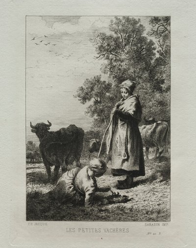 Küçük İnekler. by Charles Emile Jacque