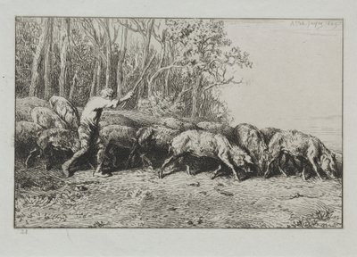 Bir ağaçtan çıkan gözenekler sürüsü. by Charles Emile Jacque