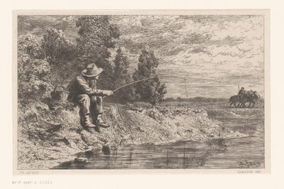 Su üzerinde balıkçı peche ve gardon by Charles Emile Jacque