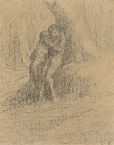 Çiftçi çift ağır bir ağacın altında sevişiyor by Charles Emile Jacque