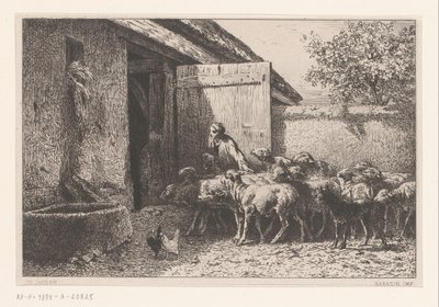 Koyunları ahıra götüren kadın bira by Charles Emile Jacque