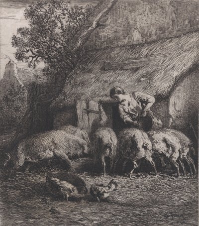 Domuzları Besleyen Kadın, 1850. by Charles Emile Jacque