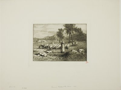 Domuz sürüsünü izleyen kadın by Charles Emile Jacque