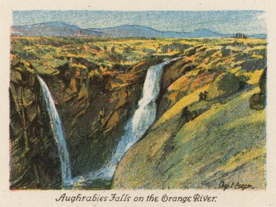 Güney Afrika: Orange Nehri üzerindeki Aughrabies Şelalesi (renkli taş baskı) by Charles Ernest Peers
