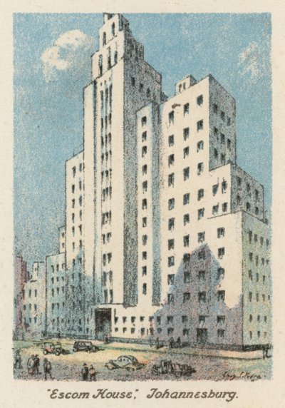 Güney Afrika: "Escom House," Johannesburg (renkli lito) by Charles Ernest Peers