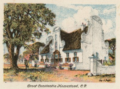 Güney Afrika: Groot Constantia Homestead, CP (renkli lito) by Charles Ernest Peers