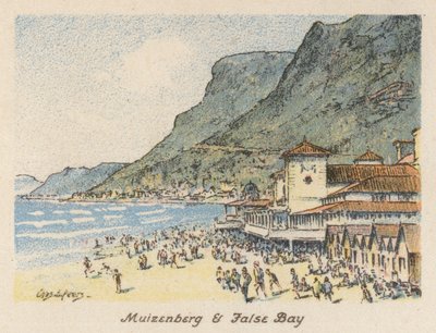 Güney Afrika: Muizenberg ve False Bay (renkli lito) by Charles Ernest Peers