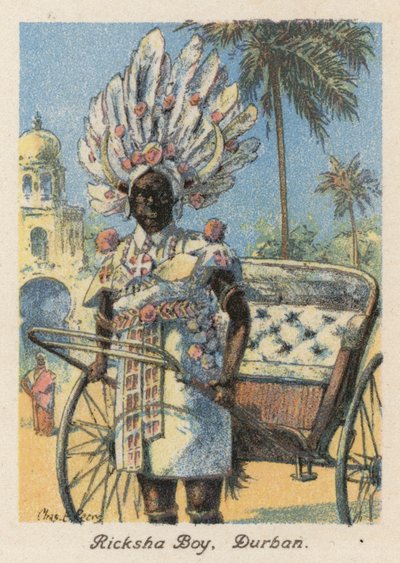 Güney Afrika: Ricksha Boy, Durban (renkli lito) by Charles Ernest Peers