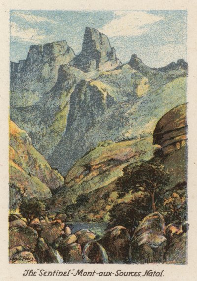 Güney Afrika: "Sentinel", Mont-aux-Sources, Natal (renkli lito) by Charles Ernest Peers