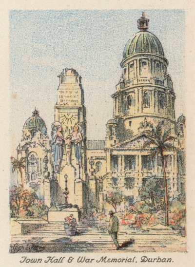 Güney Afrika: Belediye Binası ve Savaş Anıtı, Durban (renkli taşbaskı) by Charles Ernest Peers