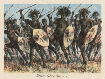 Güney Afrika: Zulu Savaş Dansı (renkli taş baskı) by Charles Ernest Peers